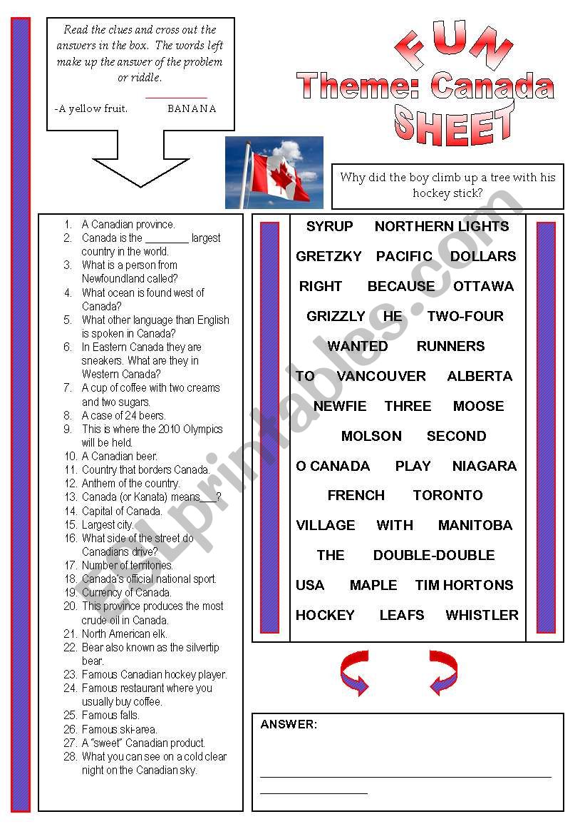 Fun Sheet Theme: Canada worksheet