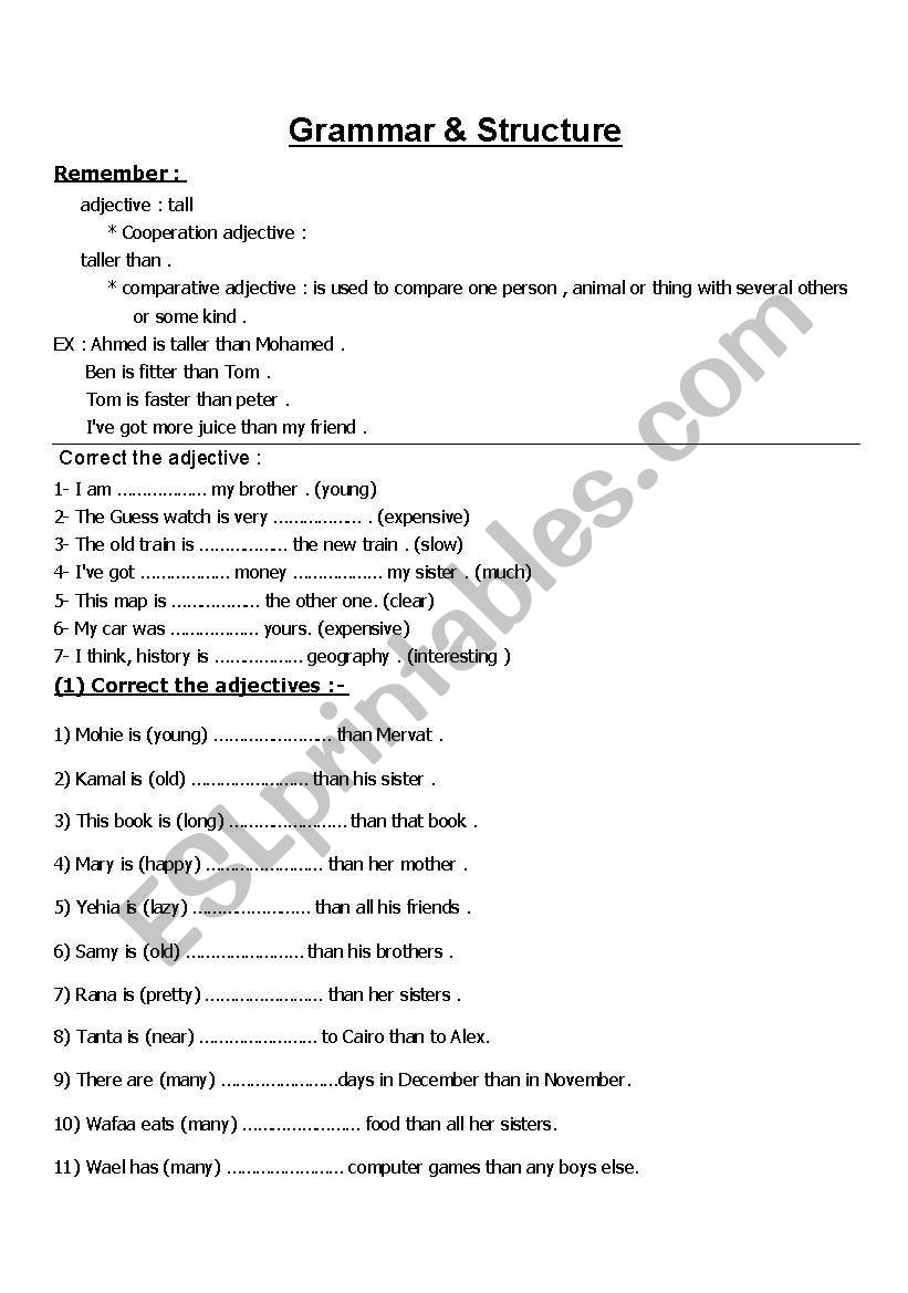 comparative adjectives worksheet