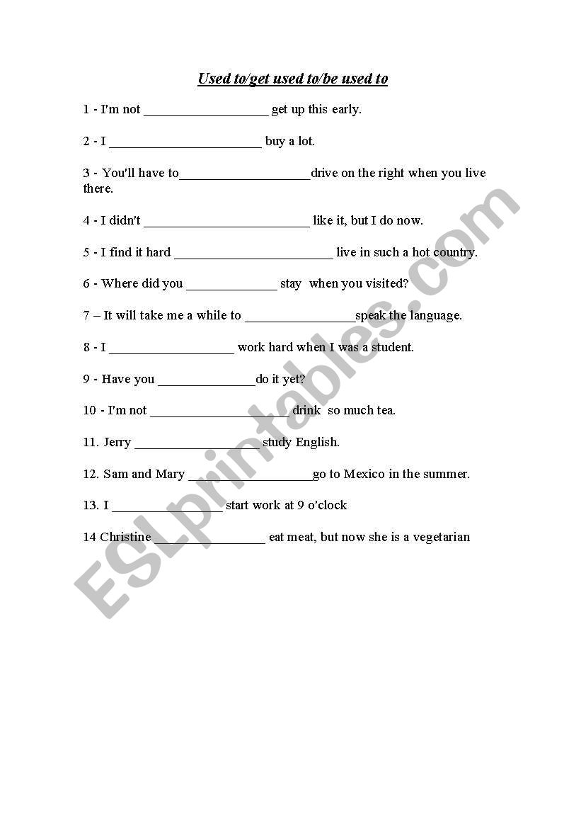 used to worksheet