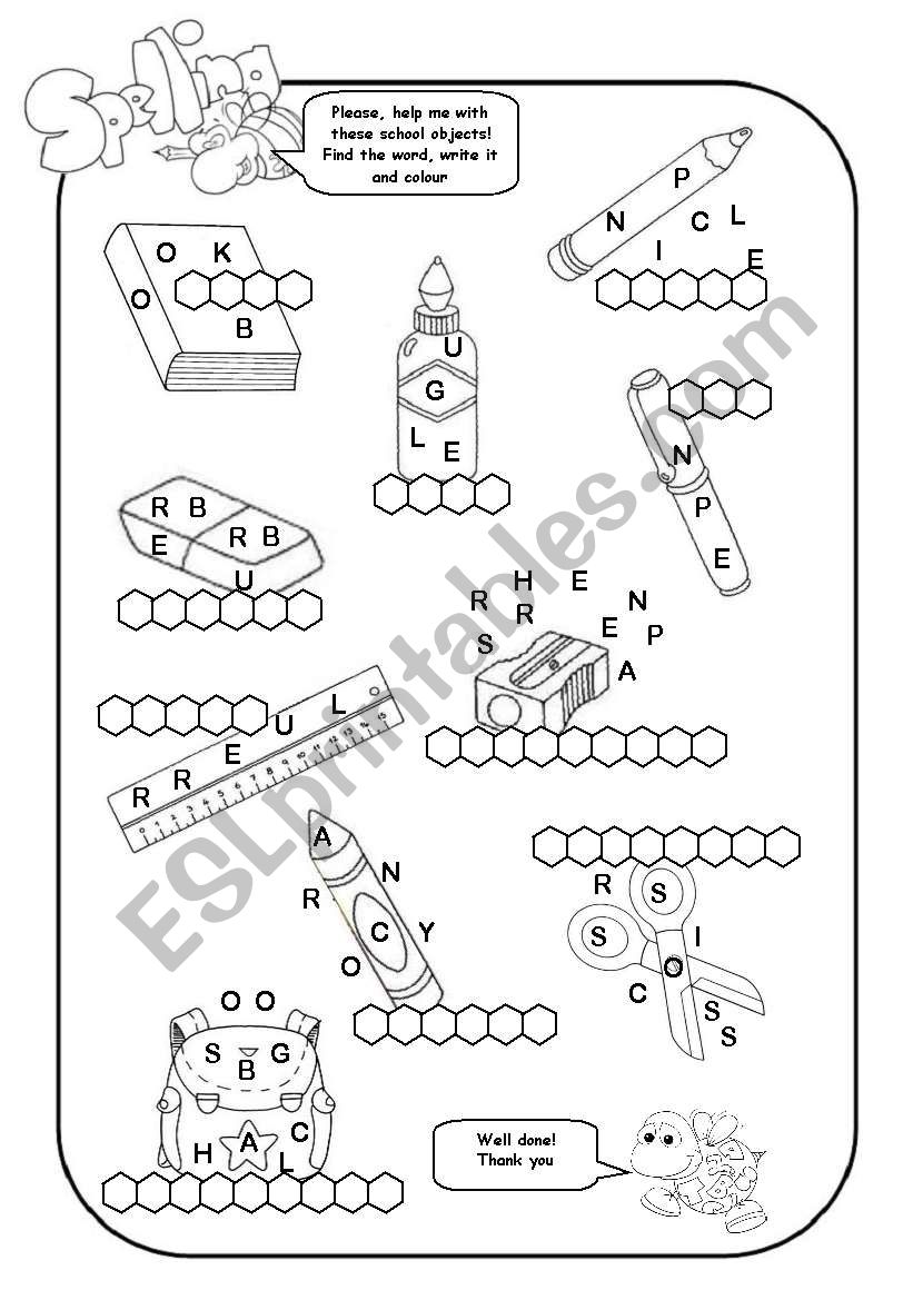 SCHOOL OBJECTS worksheet