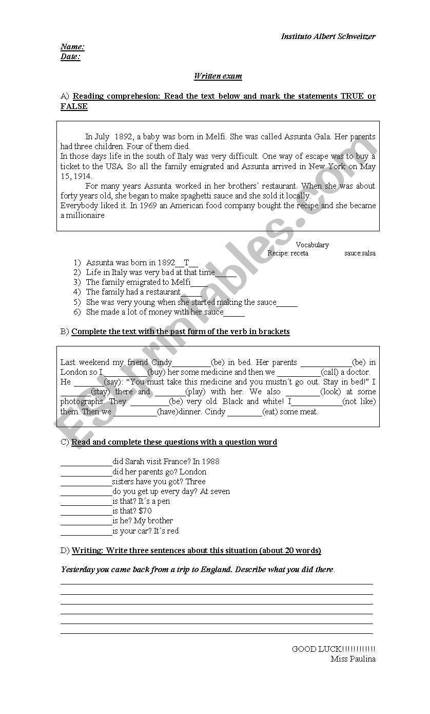 past simple worksheet