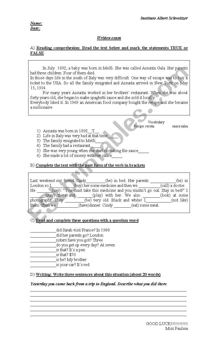 past simple worksheet