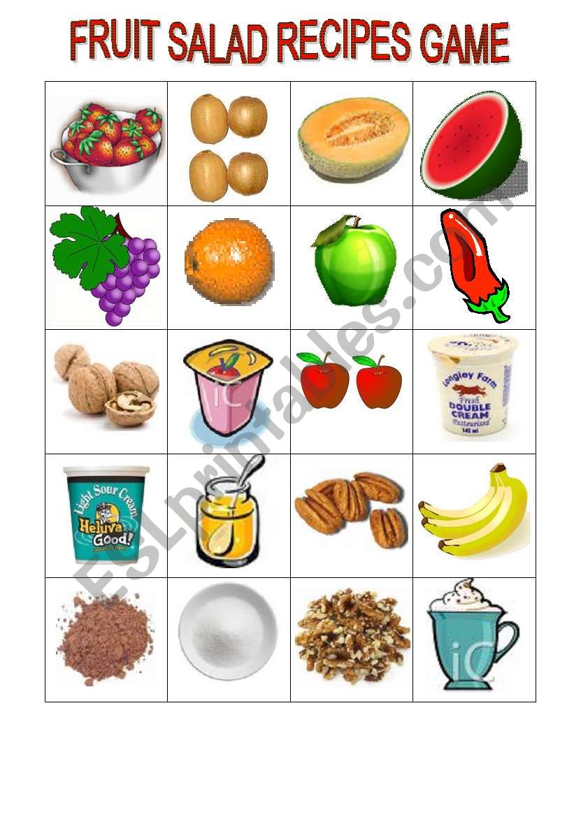 Fruit salad recipes game worksheet