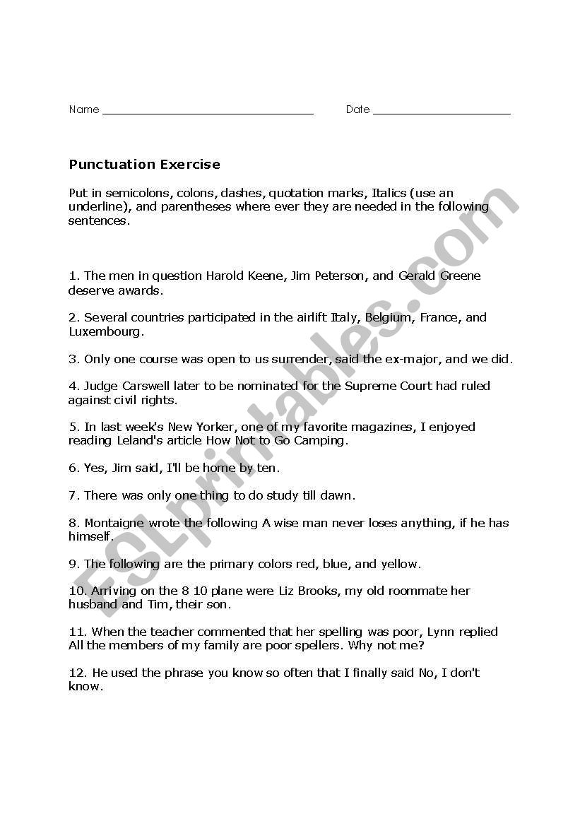 Punctuation Exercise worksheet