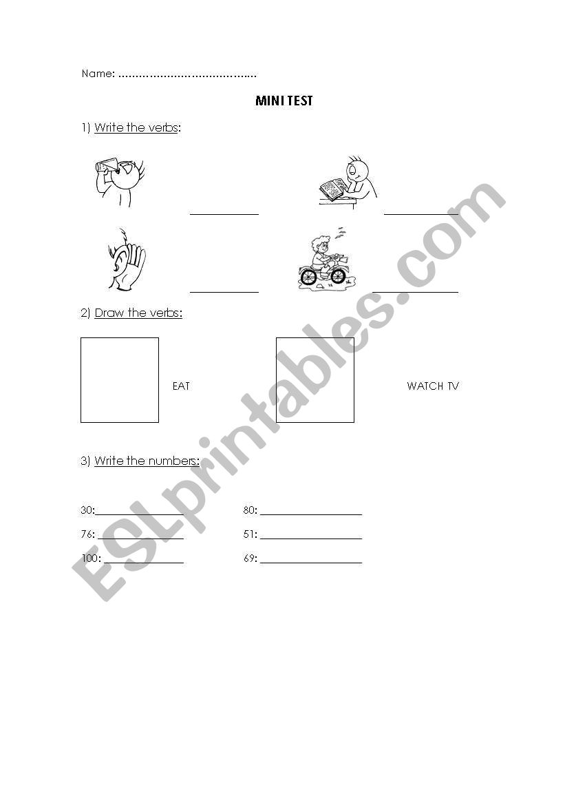 Actions and Numbers worksheet