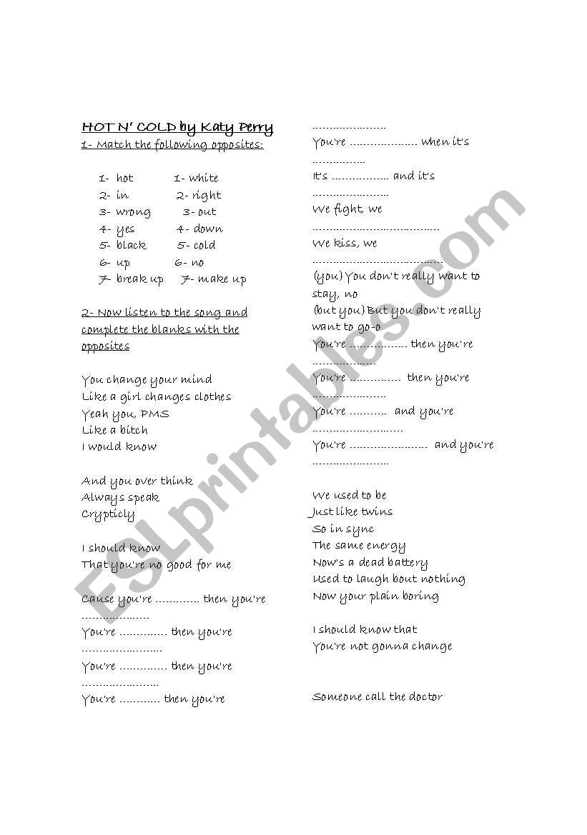 Opposites worksheet