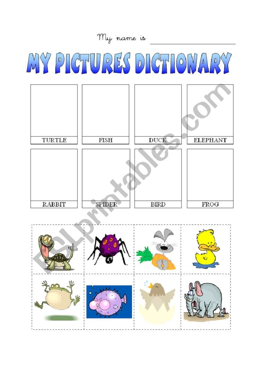 Animals-disctionary worksheet