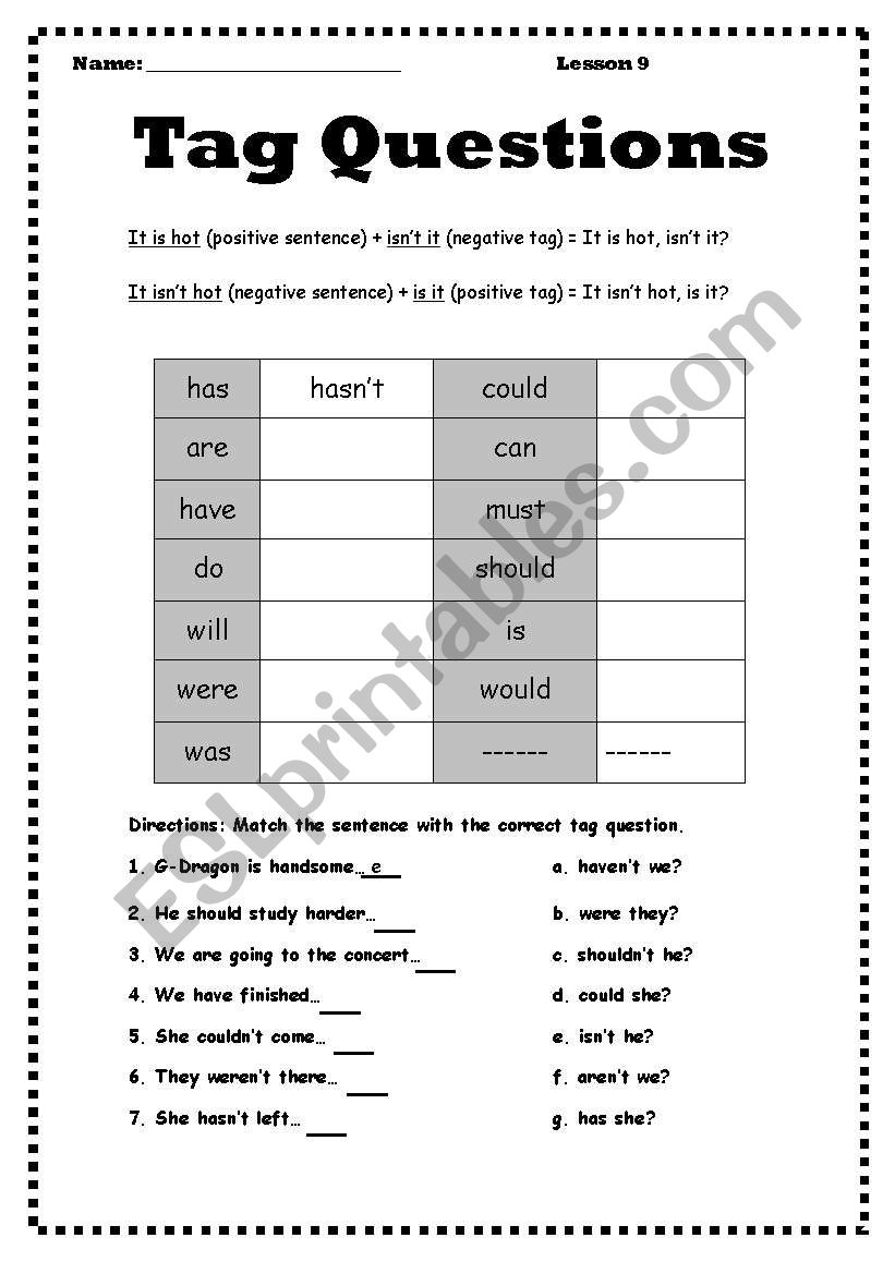 Tag Questions worksheet