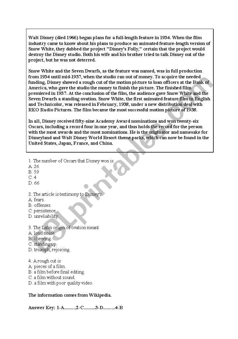 WALT DISNEY worksheet