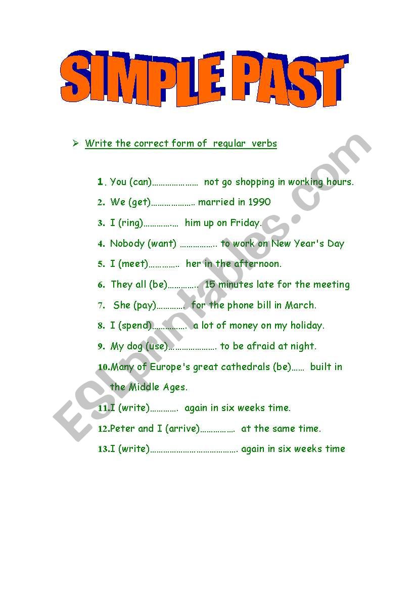 Simple past part 2 worksheet