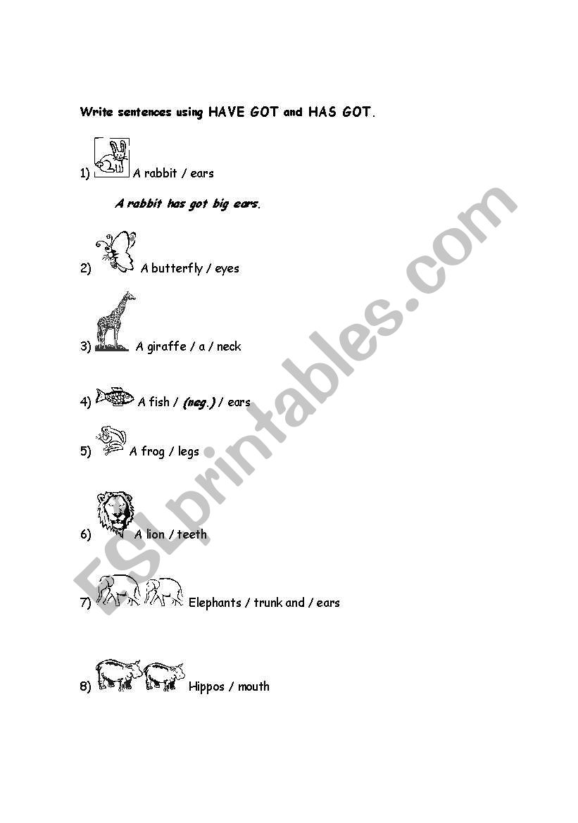 sentences with have/has got worksheet