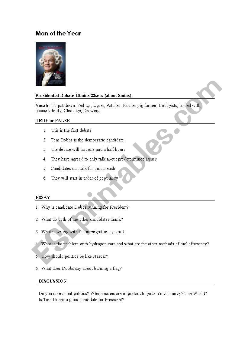 man of the year movie worksheet