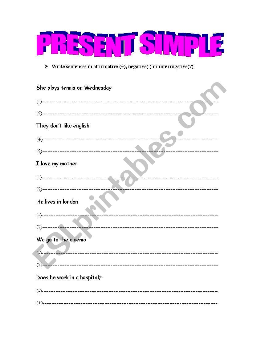 Present simple worksheet