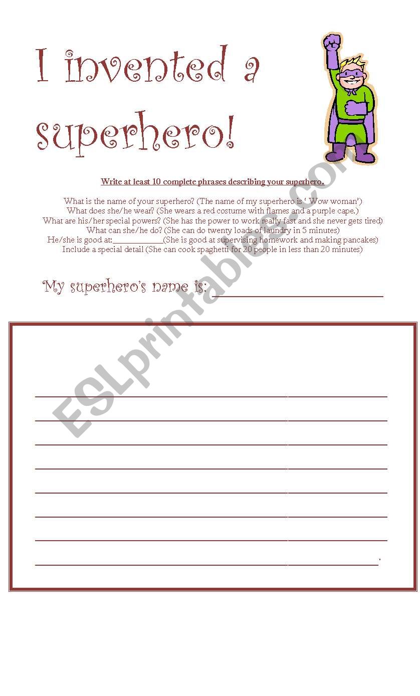 I invented a superhero! worksheet