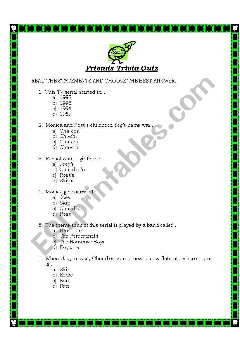 Ill be there for you worksheet