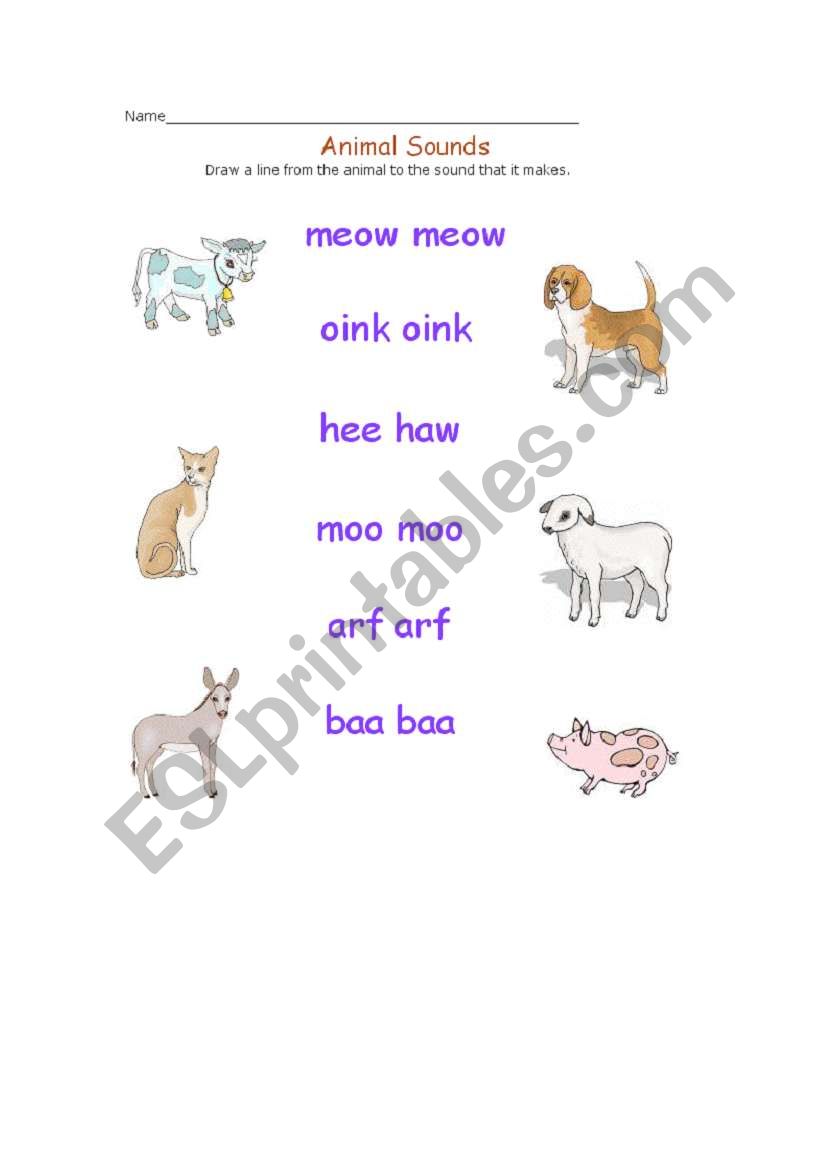 animal sounds worksheet