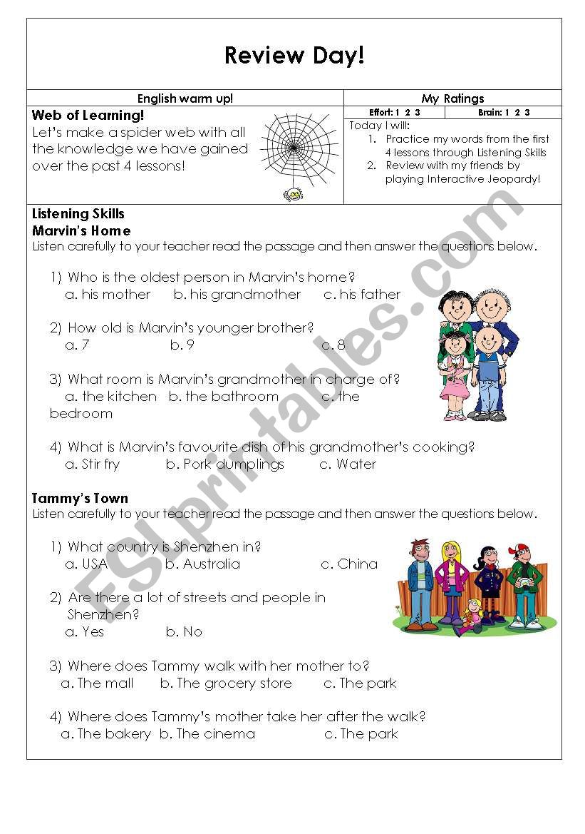 review day  worksheet