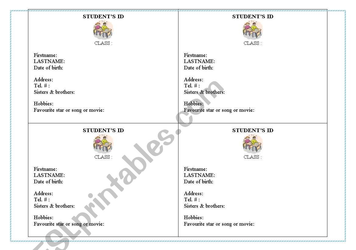 Students ID worksheet