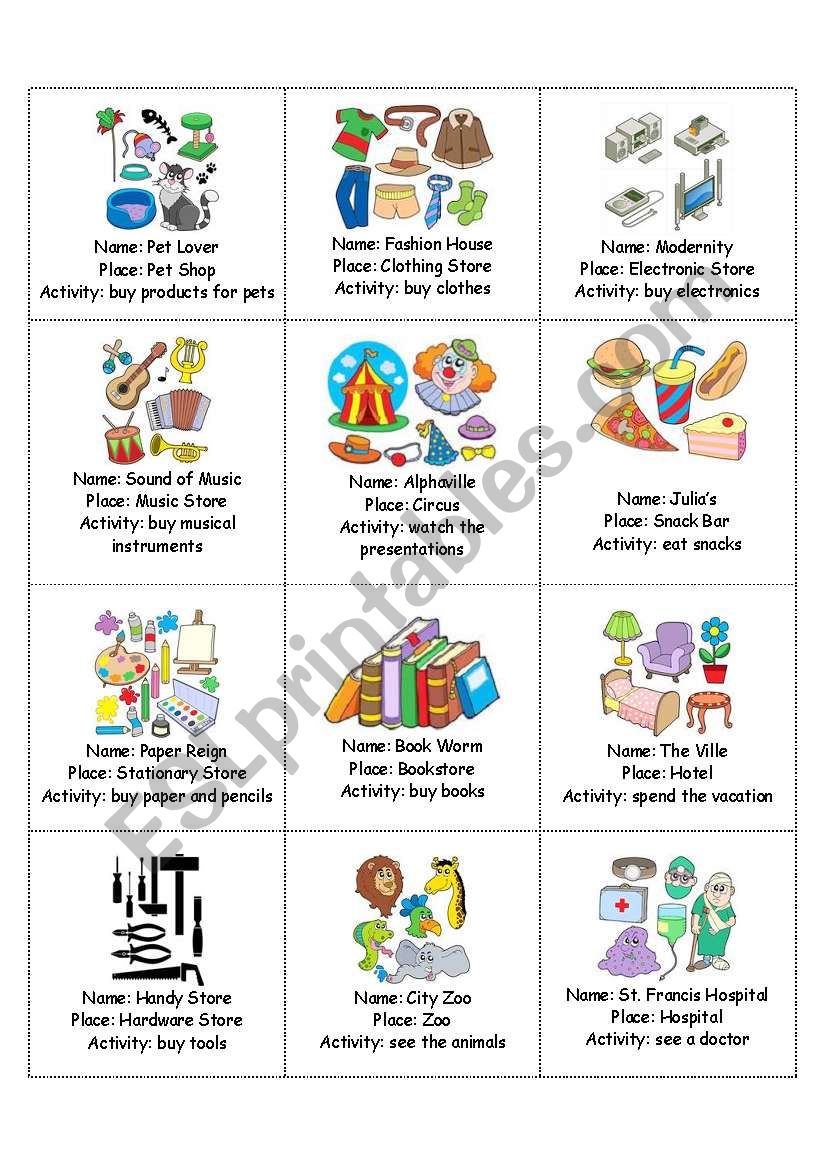 Places and Stores worksheet