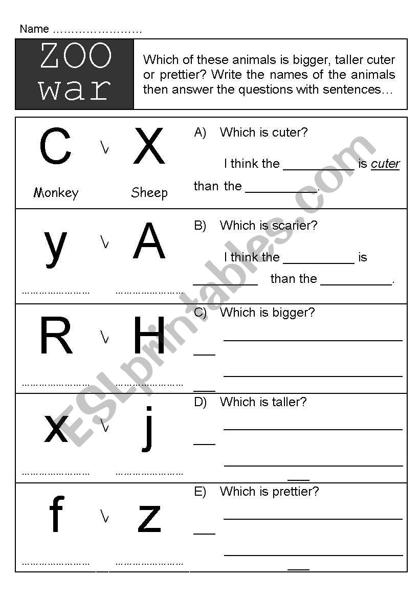 Zoo War - comparatives and superlatives with animals