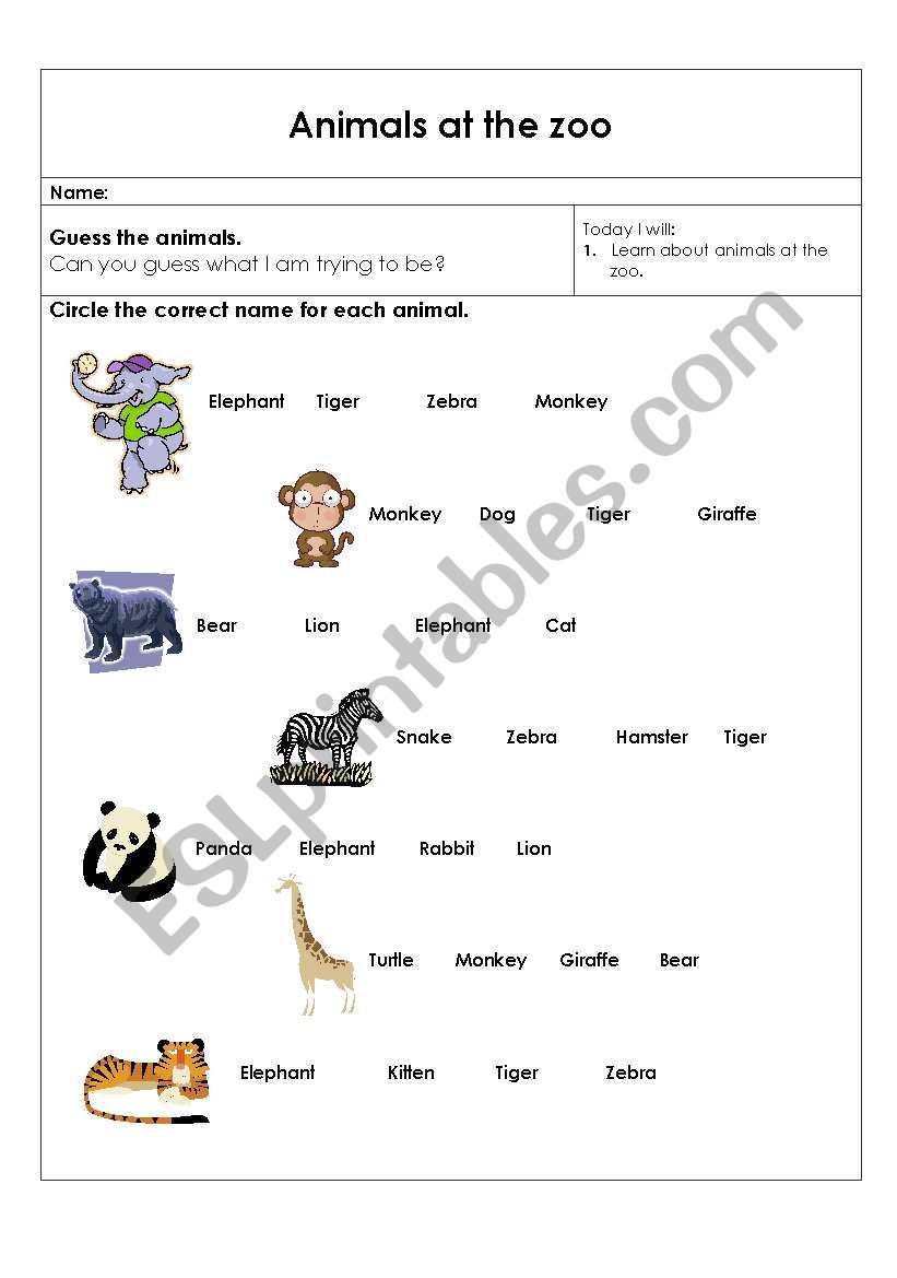Animals At The Zoo worksheet
