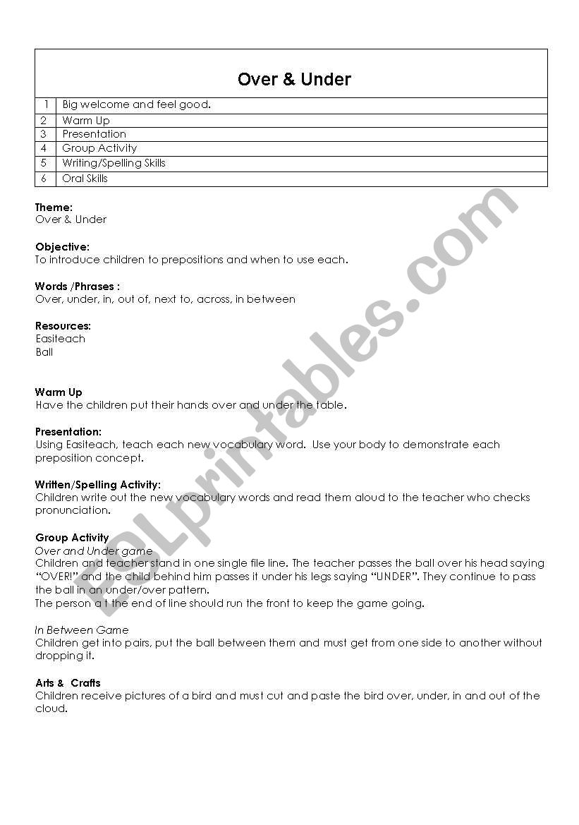 over and under worksheet