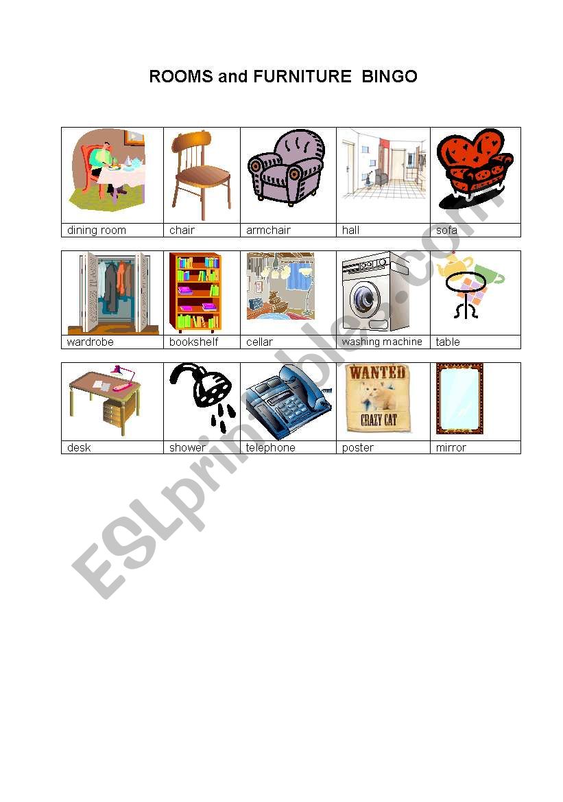 Rooms Bingo (part1) worksheet