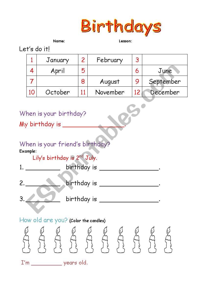 birthday worksheet