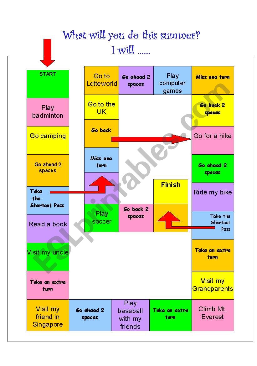 What will you do this summer? Board Game - ESL worksheet by isaachj
