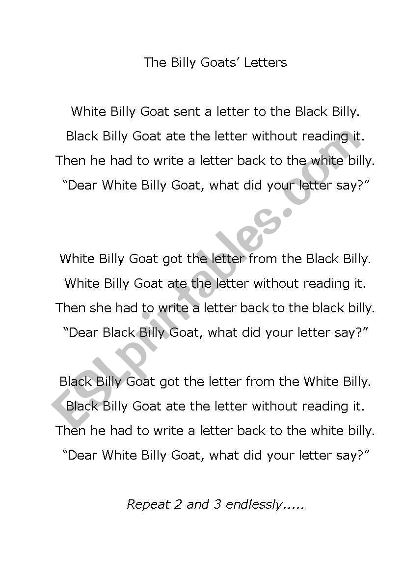 The Billy Goats Letters worksheet