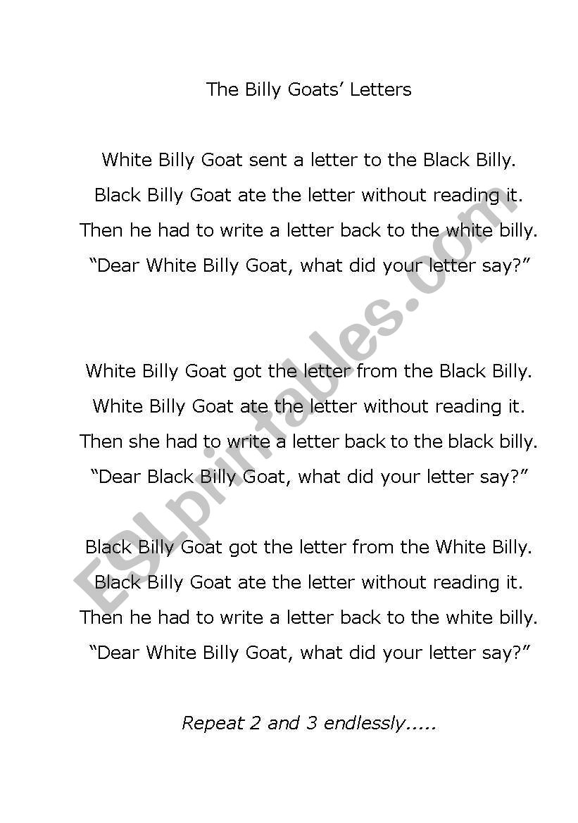 The Billy Goats Letters worksheet