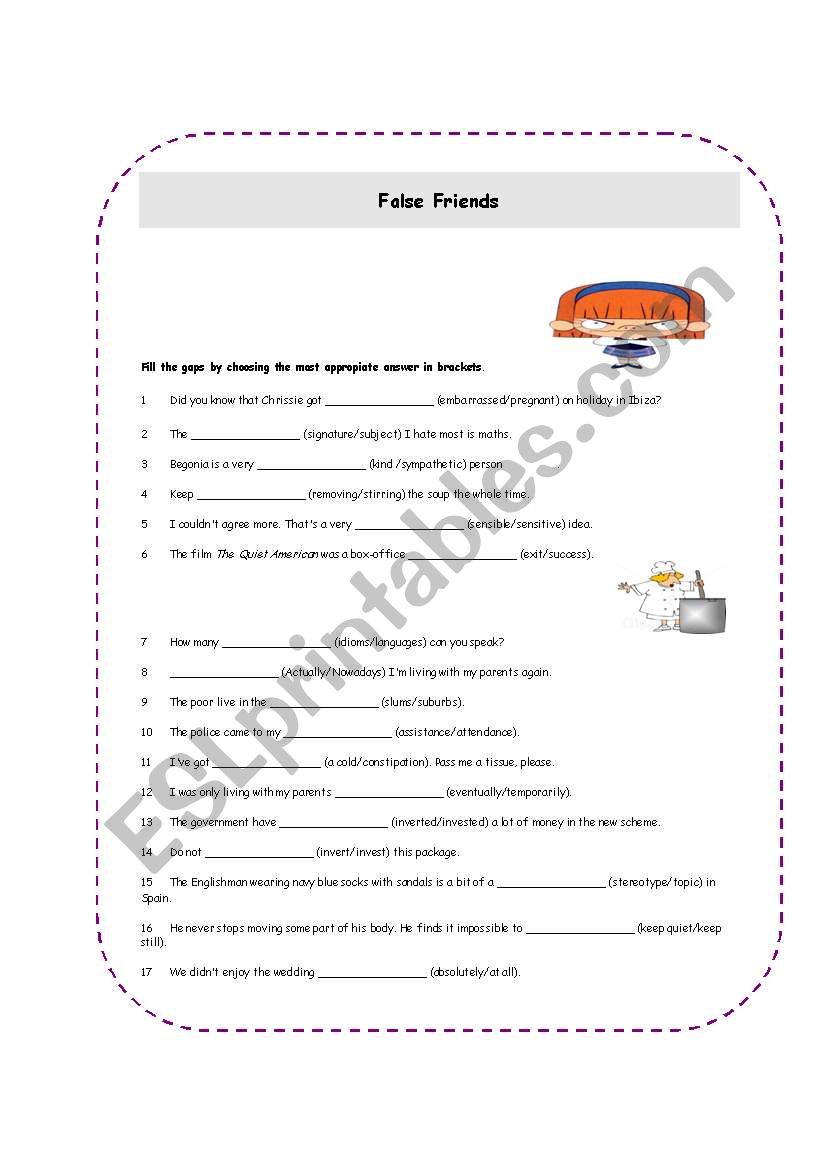 FALSE FRIENDS worksheet