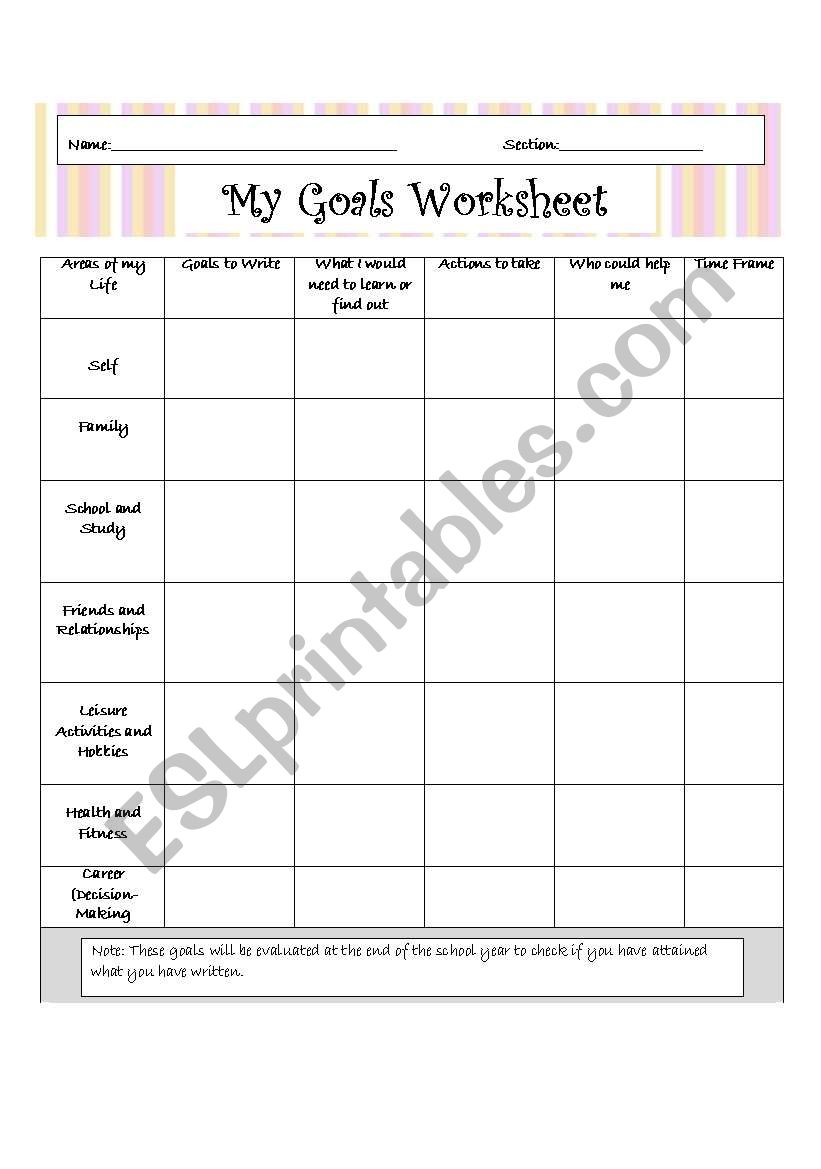 my goal worksheet worksheet