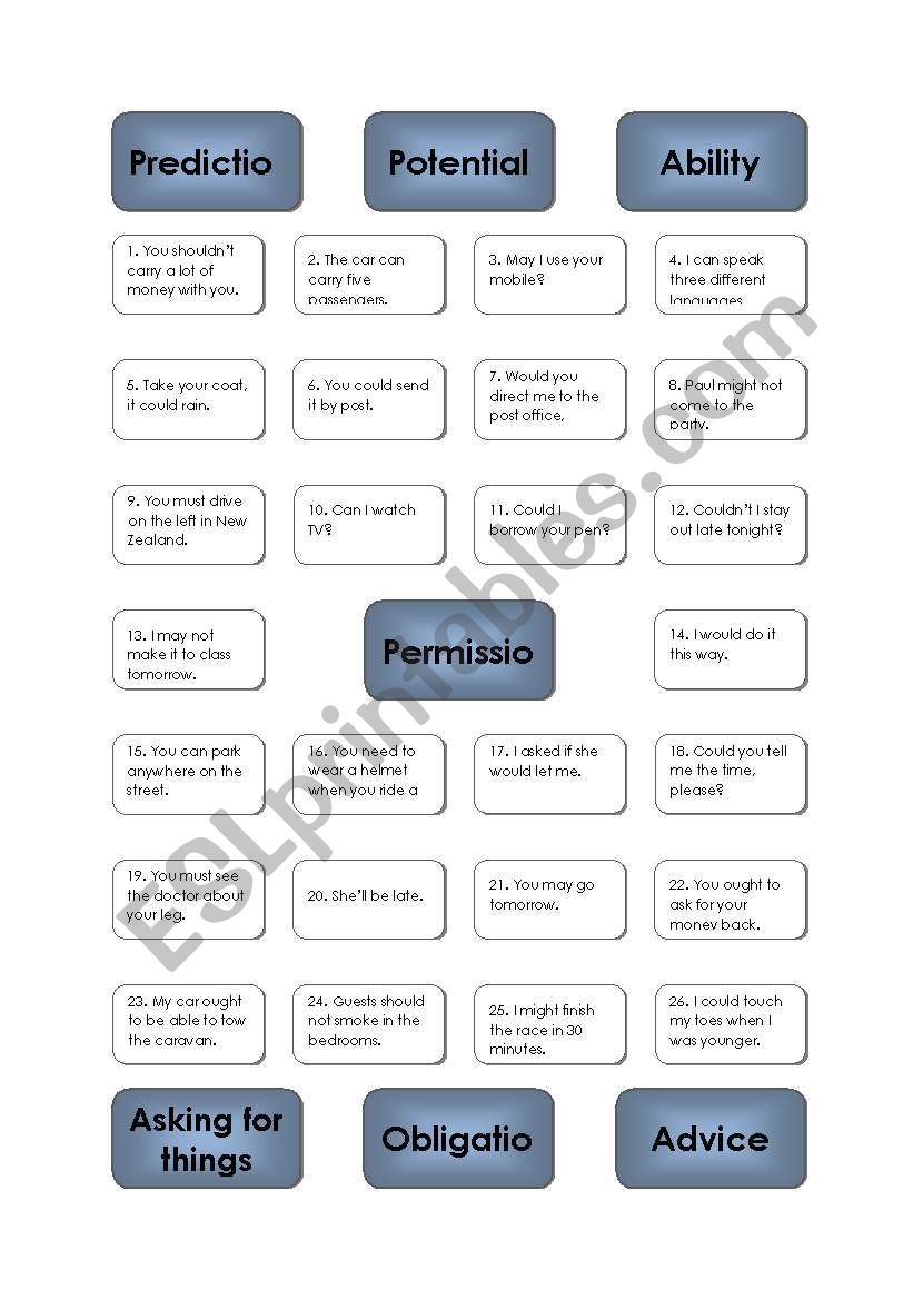 Matching modals with function worksheet