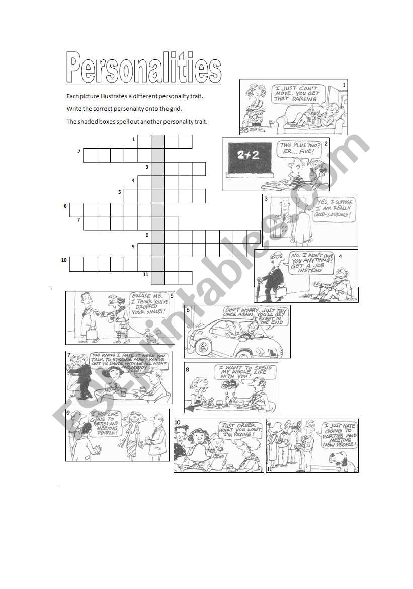 Personality Traits Puzzle worksheet