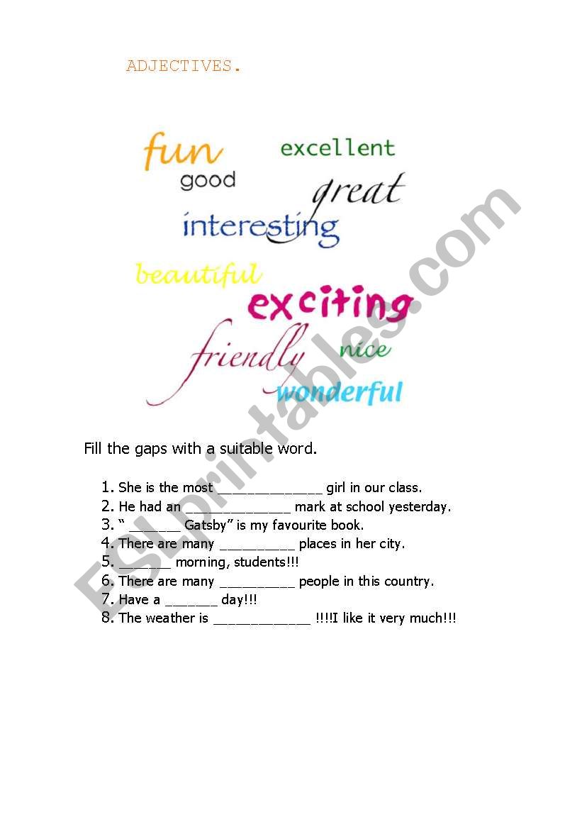 Adjectives worksheet