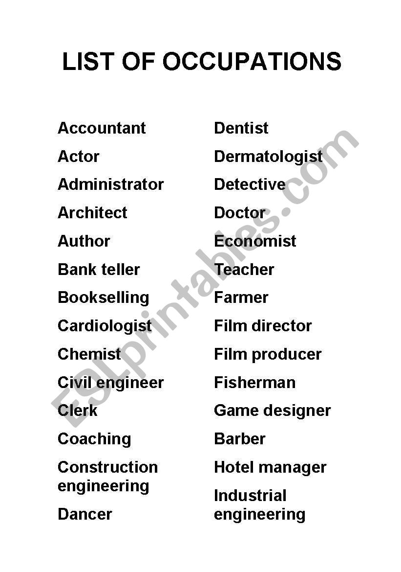 ESL - GAME WITH OCCUPATIONS worksheet