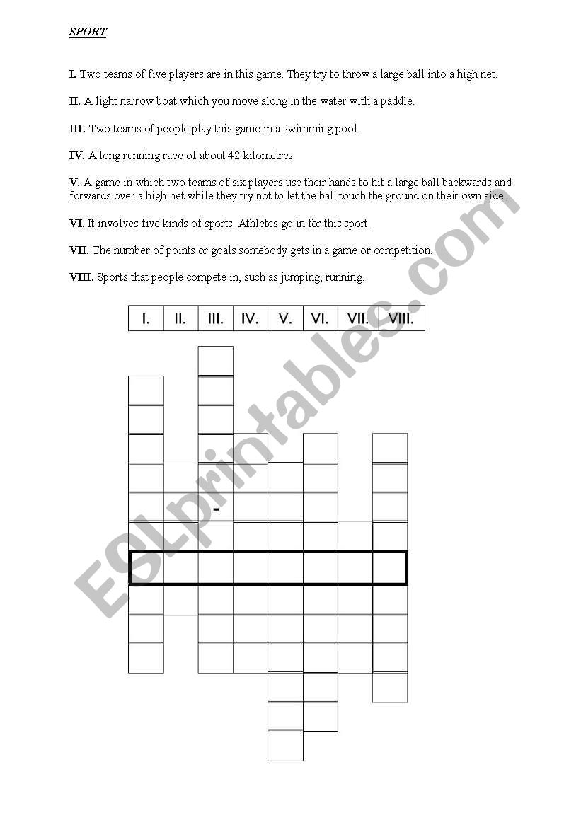 Crossword (SPORTS) worksheet