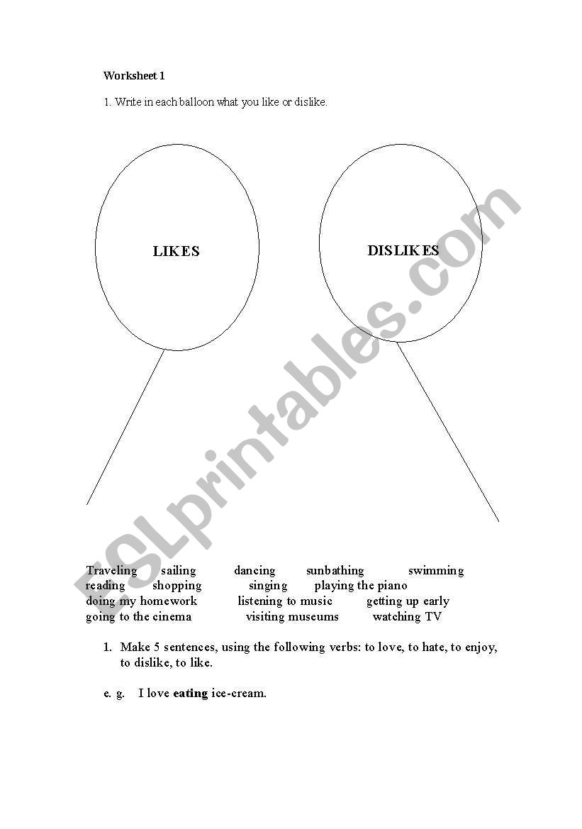 Likes and dislikes worksheet