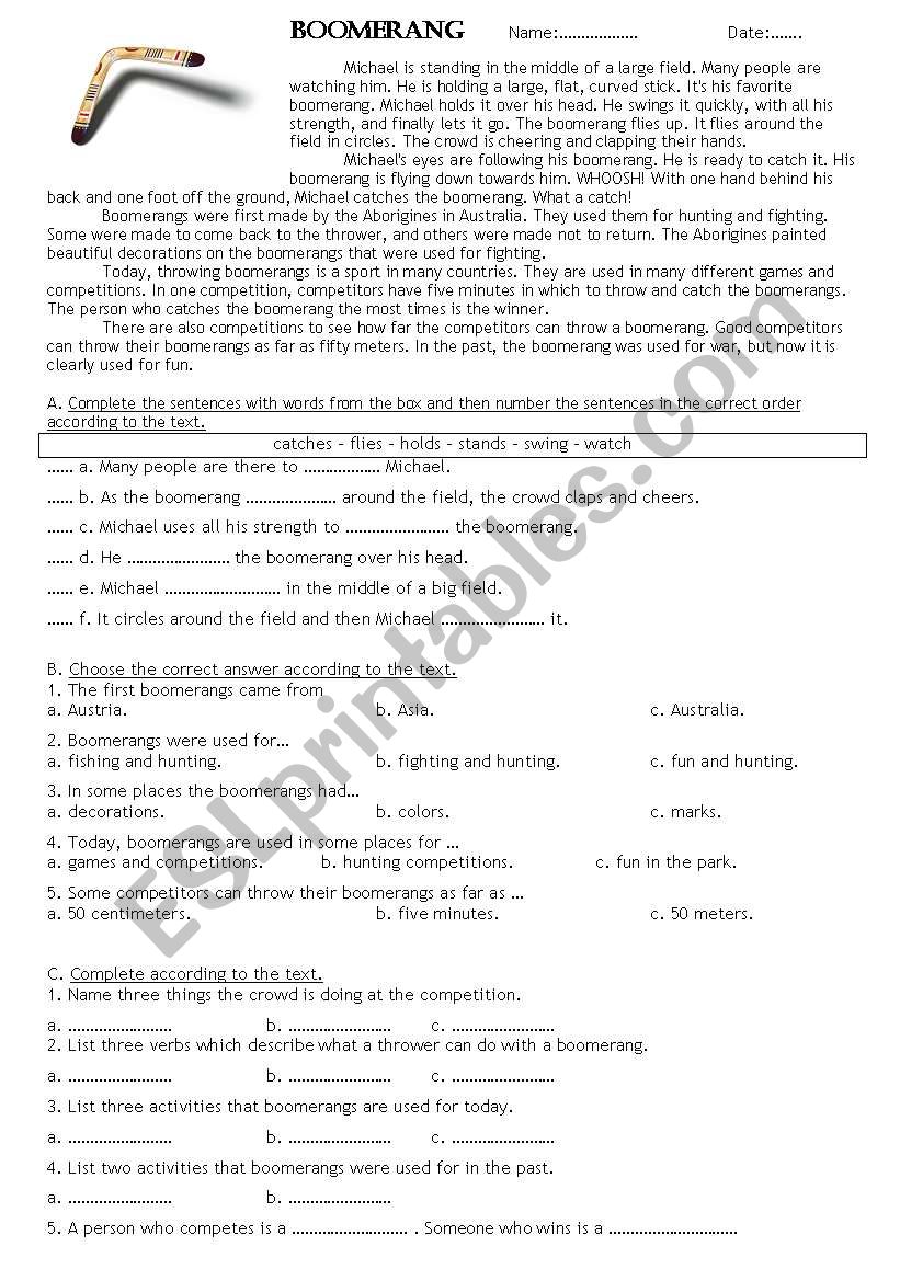 reading comprehension worksheet