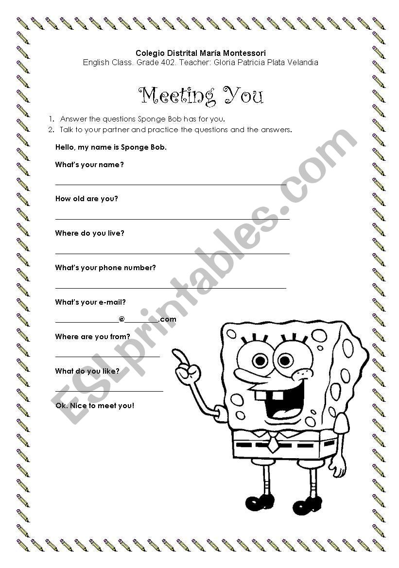 Personal Information worksheet