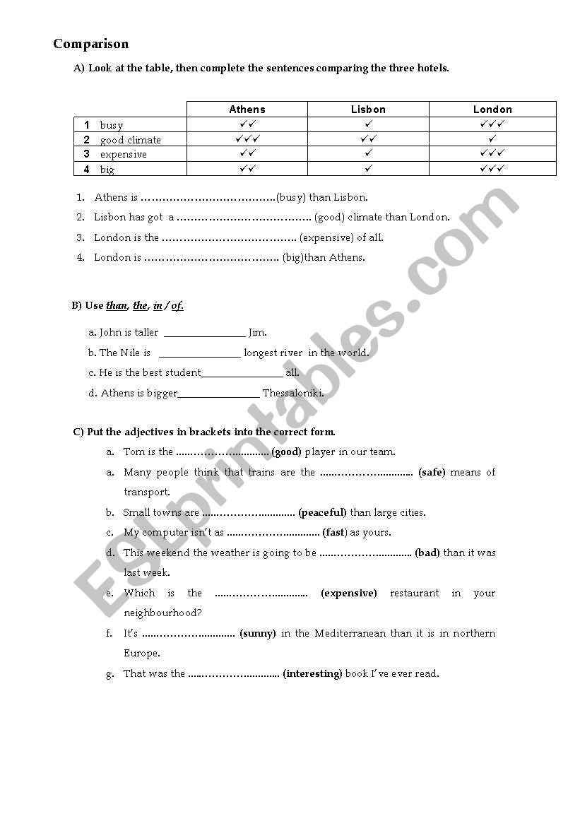 Comparison worksheet