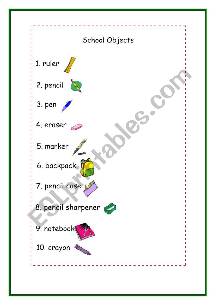 School Objects worksheet