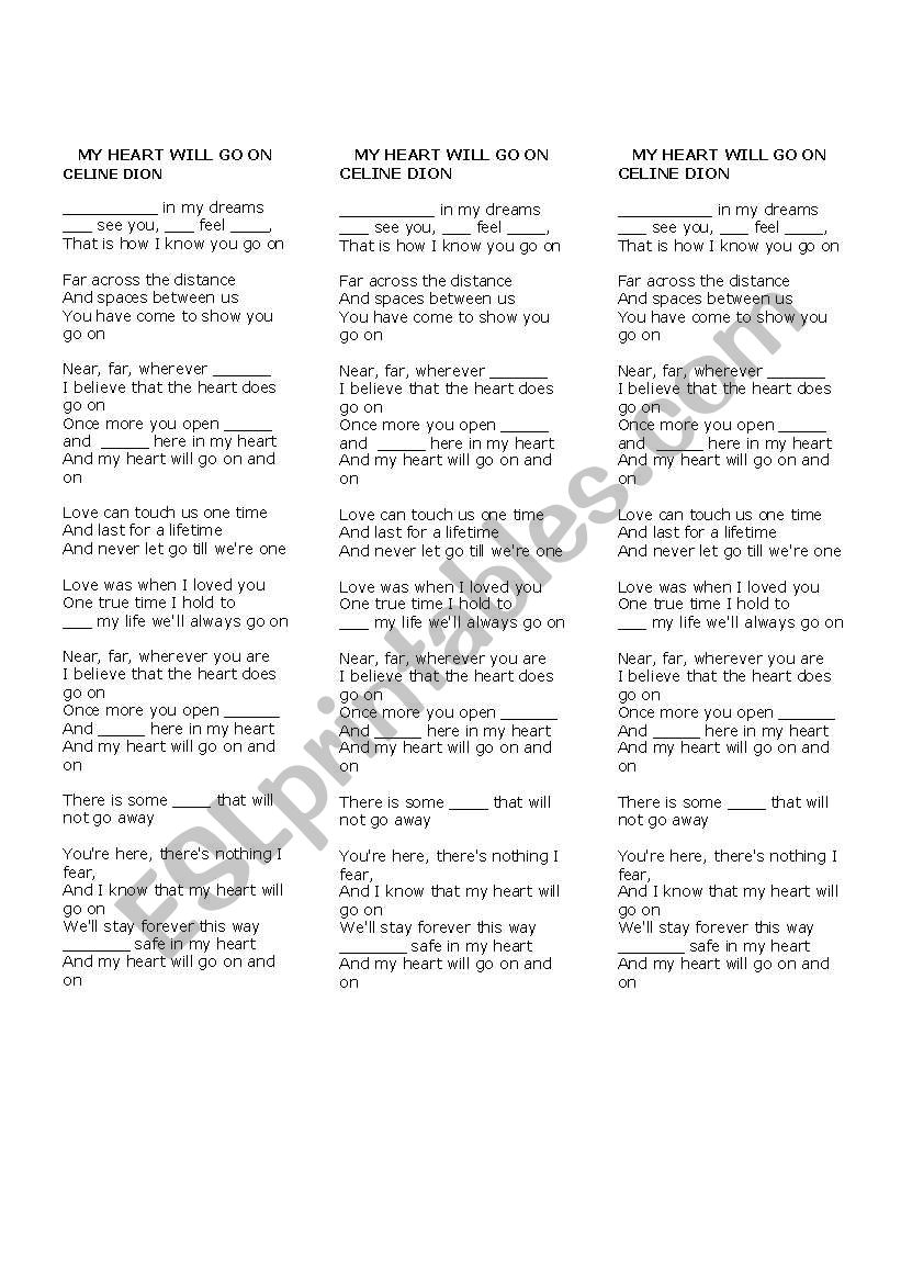 Everey night in my dreams worksheet