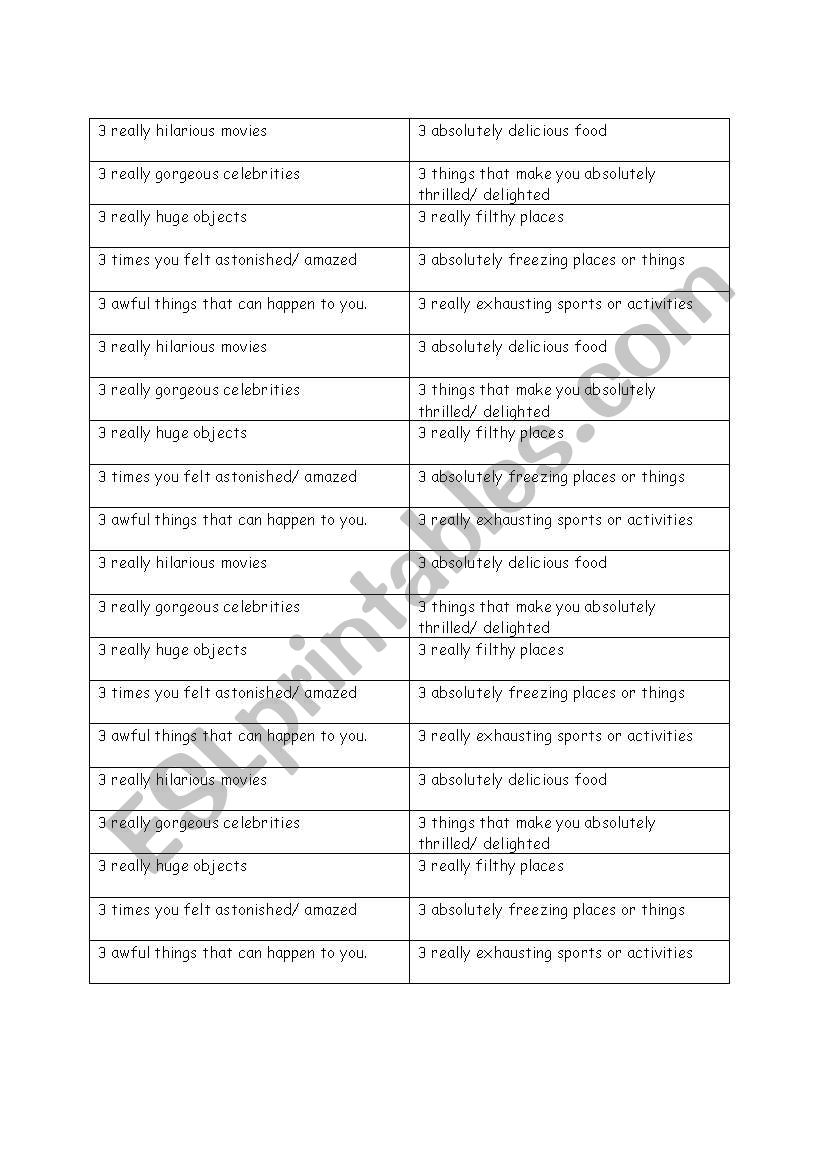 Base and Strong Adjectives Game