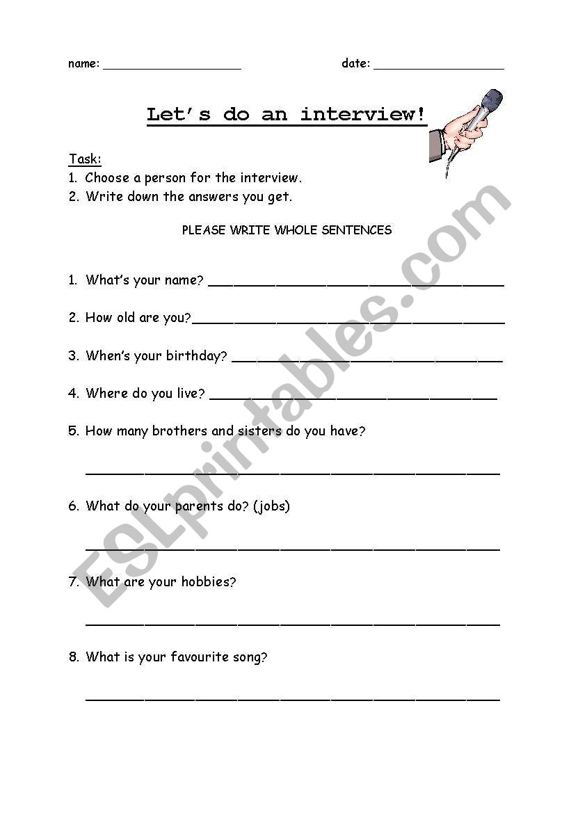 Lets do an interview! worksheet