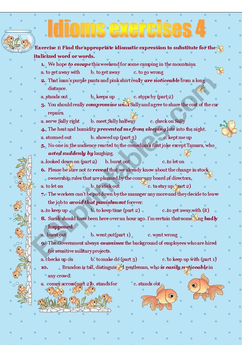 idioms exercises part 4 worksheet