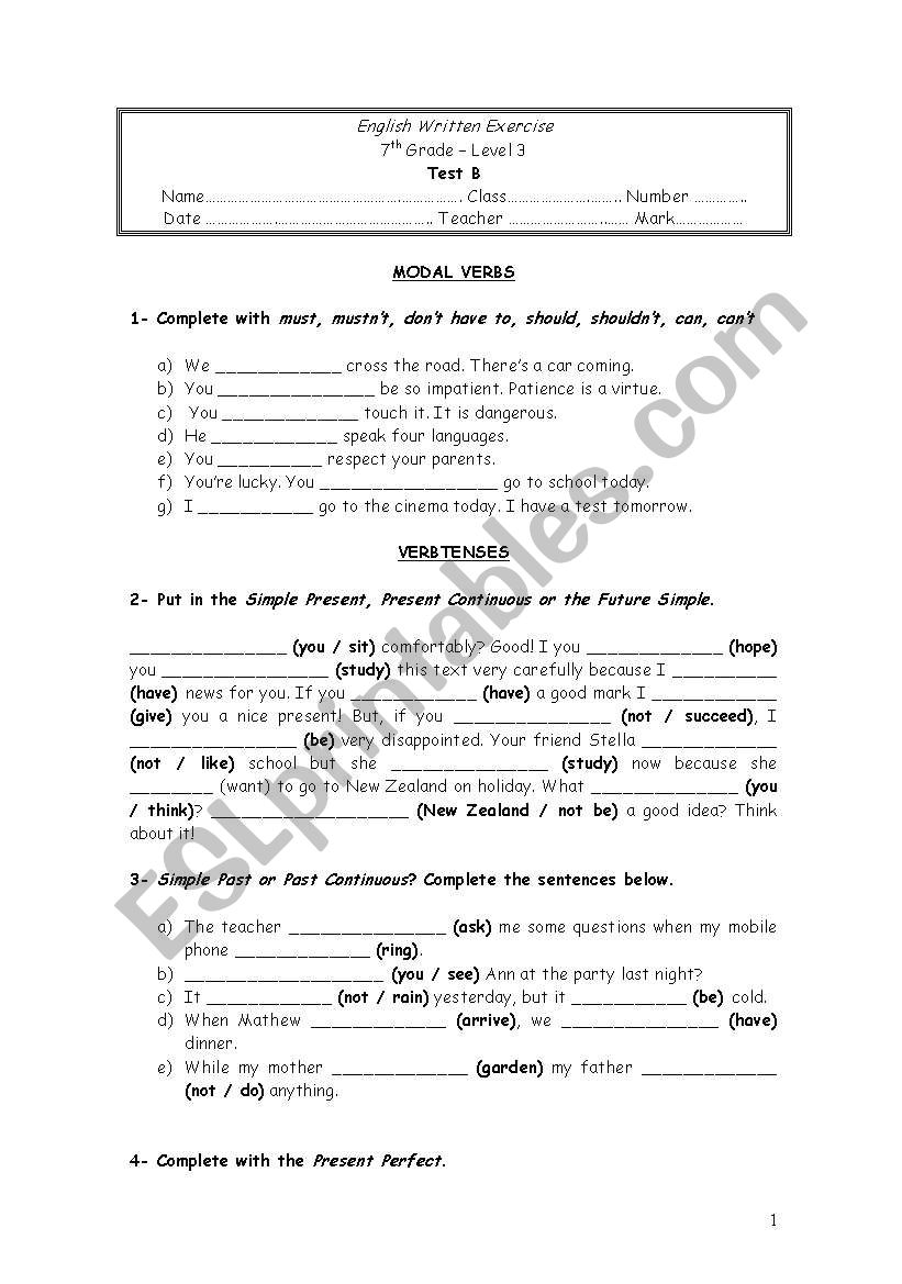 Grammar Worksheet worksheet