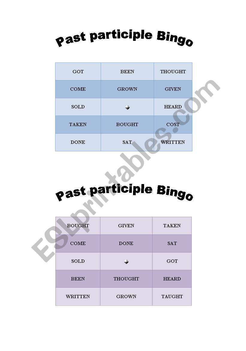 Past participle verbs Bingo worksheet
