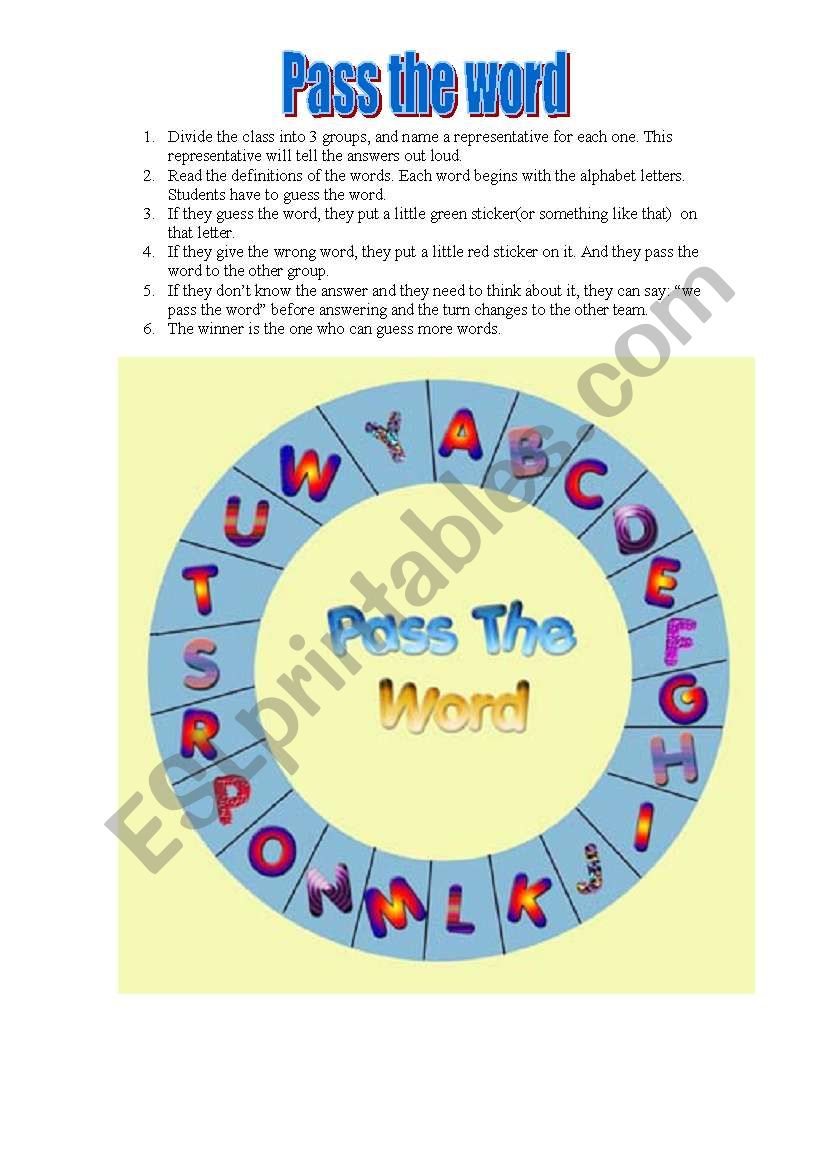 PASS THE WORD (PASAPALABRA) worksheet